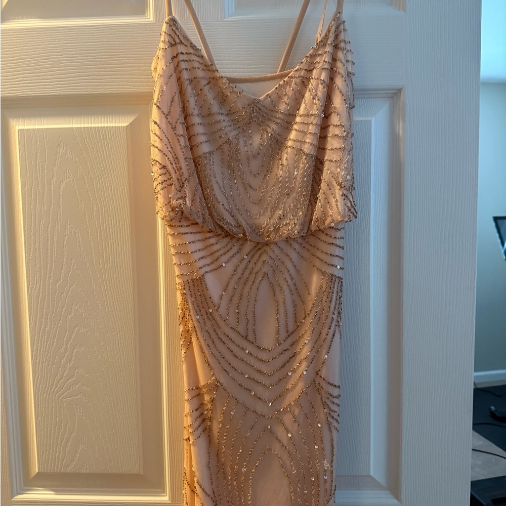 Adrianna Papell Blush Beaded Backless Dress